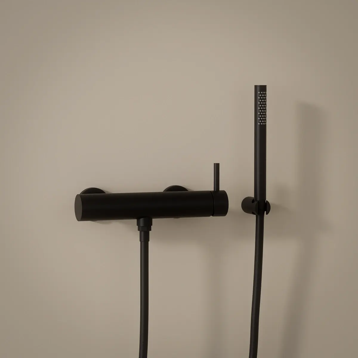 Mitigeur douche externe, crochet et douchette tube, noir mat, Châtelet 